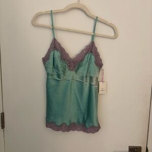 NWT Vintage Y2K Gold Hawk 100% Silk Cami S Beaded Lace Sleeveless Tank Top Fairy